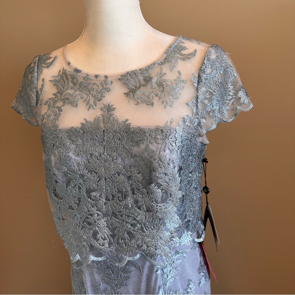 Adrianna Papell Formal Embroidered Lace Periwinkle Blue Dress Size 8 - Picture 4 of 7